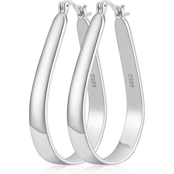Sterling Silver Oval Hoop Earrings for Women Lightweight Hypoallergenic 40mm - Picture 1 of 6